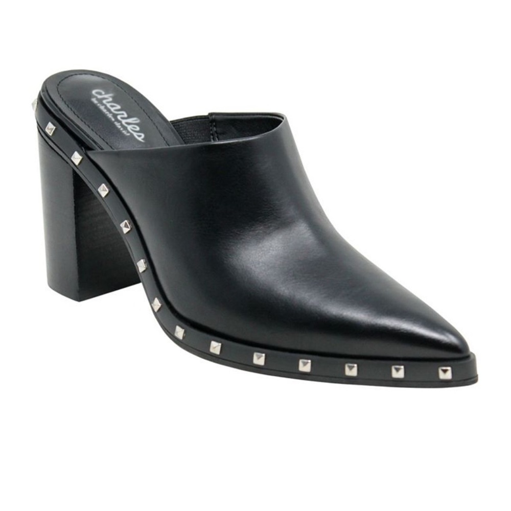 Charles David (6) silver studded black heeled mules